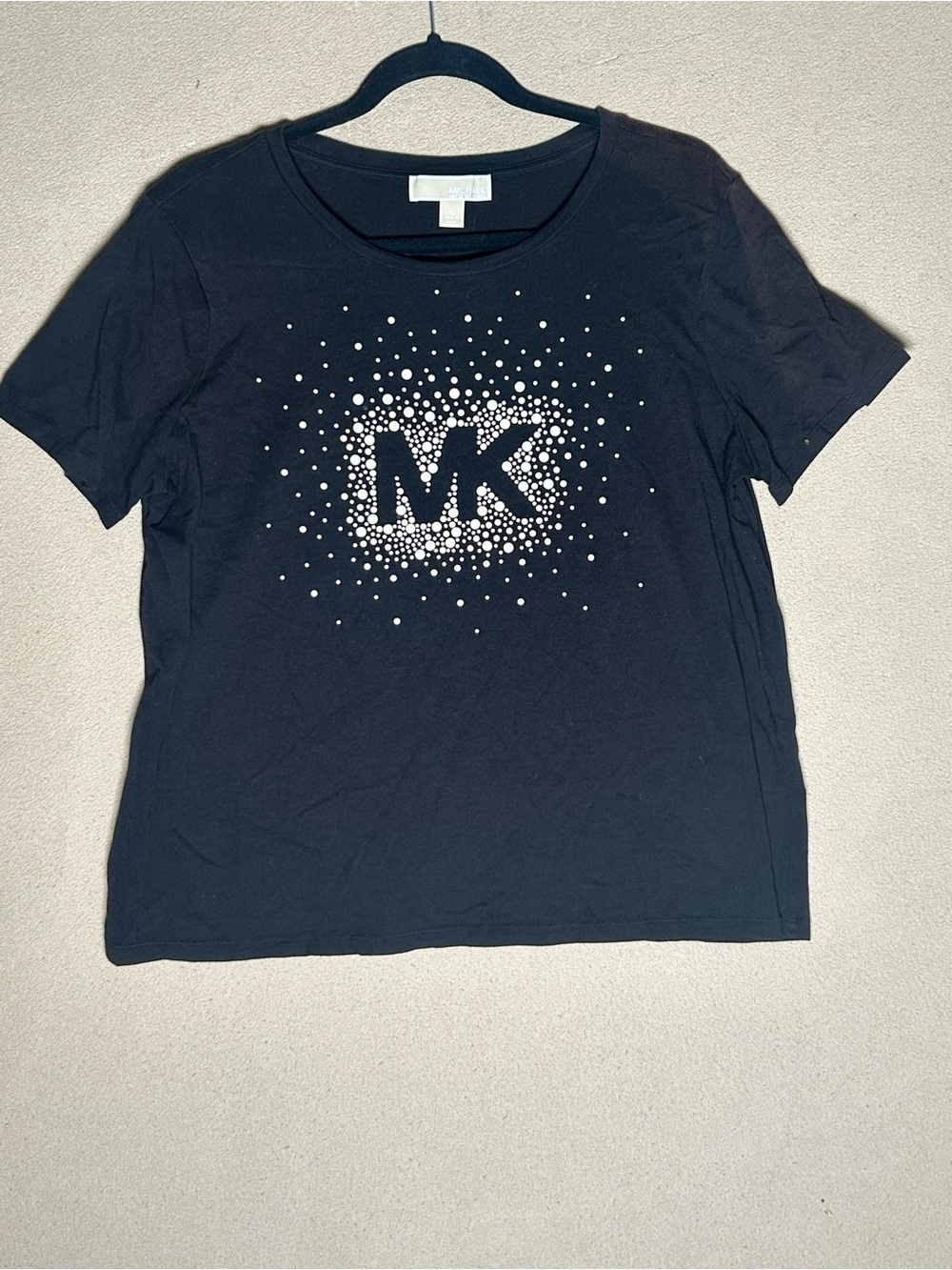 Michael Kors Black Short Sleeve Tee with Crystal MK Logo Size XL Women’s